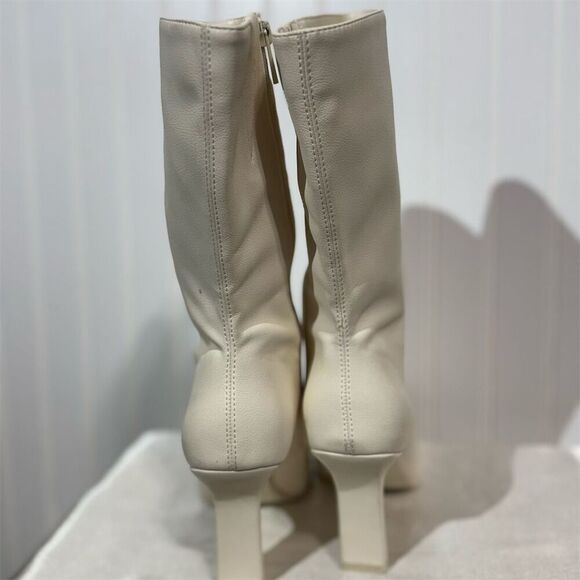Oak + Fort Cream Mid Calf Heeled Boots Women’s 7 Square Toe Minimalist Y2K - Picture 6 of 10